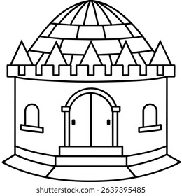 Minimalistic contour line sketch of a building or architectural structure. Black and white design of construction companies, cartoons, architectural offices or development projects.