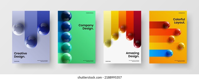 Folleto corporativo minimalista conjunto de conceptos de diseño de vectores A4. Composición de ilustraciones de portada en el catálogo de esferas realistas modernas.