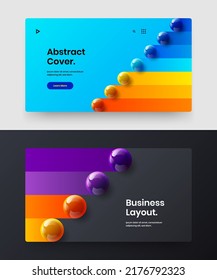 Paquete de ilustraciones vectoriales de diseño de folletos corporativos minimalistas. Composición de plantilla de afiches de esferas realistas y únicas.