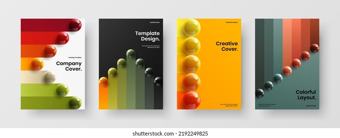 Minimalistisches Corporate Broschüre Vektordesign Template Bundle. Helles 3D-Sphären-Merkblatt-Set.