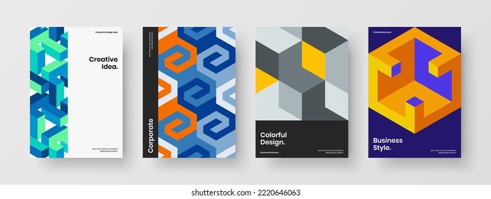 Colección de concepto de diseño de vectores A4 de cubierta corporativa minimalista. Conjunto de plantillas de la lista de control de formas de mosaico vívido.