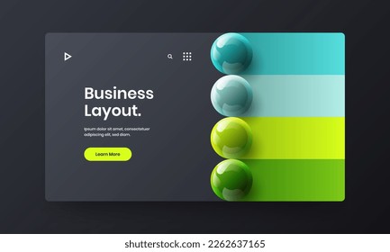 Minimalistische Corporate Cover Design Vektorgrafik. Farbige 3D-Sphären Firmenbroschürenlayout.