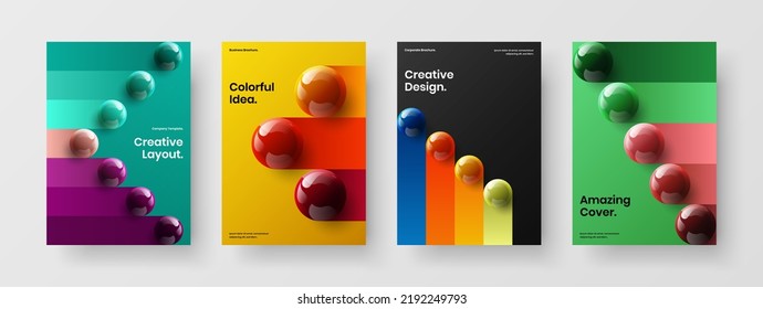 Minimalistic corporate cover vector design layout set. Abstract 3D spheres leaflet illustration bundle.