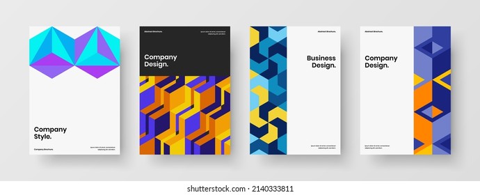 Minimalistic corporate identity A4 design vector layout bundle. Fresh geometric tiles brochure illustration collection.