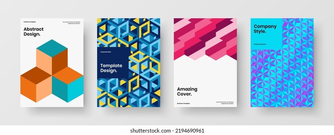 Minimalistic corporate identity A4 vector design illustration collection. Abstract mosaic pattern company brochure layout set.