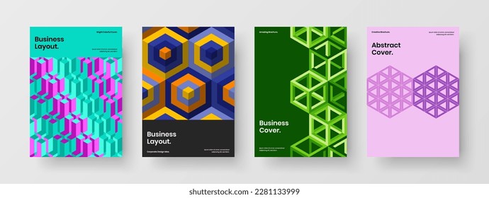 Conjunto de plantillas de diseño de vector A4 de identidad corporativa minimalista. Composición del concepto de rótulo de mosaico colorido.