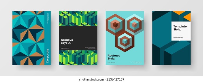 Minimalistic corporate identity design vector layout collection. Bright mosaic pattern company cover concept set.