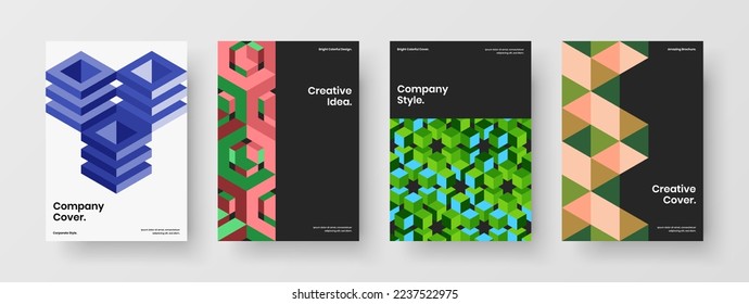 Minimalistic corporate identity design vector concept collection. Abstract geometric hexagons journal cover layout set.