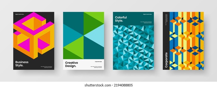 Minimalistic cover A4 design vector layout composition. Colorful mosaic hexagons corporate brochure illustration collection.