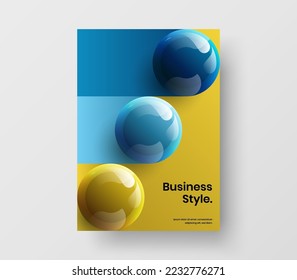 Minimalistic cover A4 design vector illustration. Clean realistic spheres poster layout.