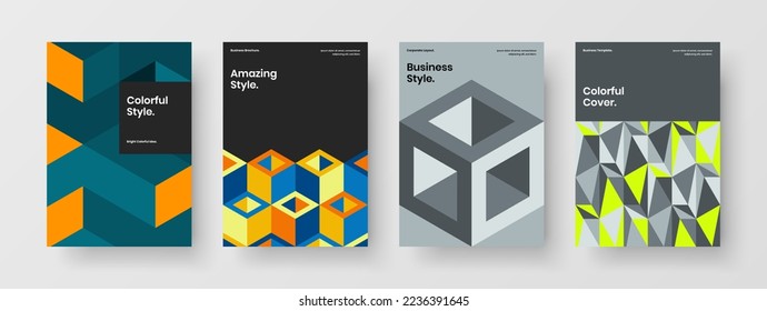Minimalistic cover A4 design vector layout composition. Abstract mosaic shapes front page concept set.