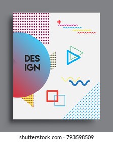 Minimalistic Cover design, creative concept Abstract geometric design, Memphis pattern and colorful background. Applicable for placards, brochures, posters, covers and banners.