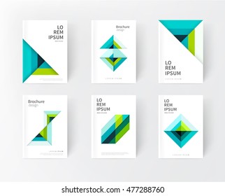 minimalistic cover design idea. abstract geometric modern background. green & blue triangles and diagonal lines & color strips. creative concept flyer, brochure, textbook, stationery template