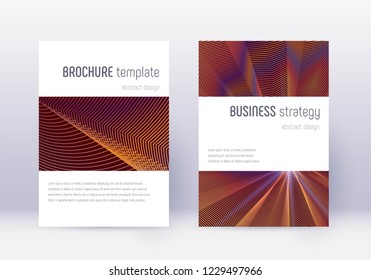 Minimalistic cover design template set. Orange abstract lines on wine red background. Energetic cover design. Beauteous catalog, poster, book template etc.