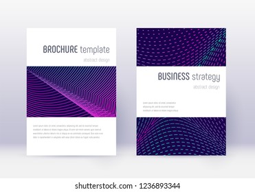 Minimalistic cover design template set. Neon abstract lines on dark blue background. Enchanting cover design. Glamorous catalog, poster, book template etc.