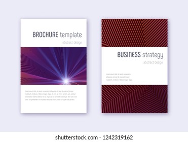 Minimalistic cover design template set. Violet abstract lines on dark background. Excellent cover design.