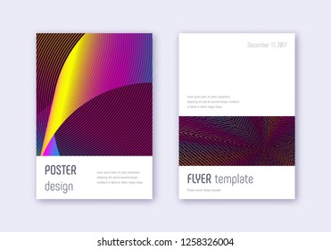 Minimalistic cover design template set. Rainbow abstract lines on wine red background. Eminent cover design. Exceptional catalog, poster, book template etc.