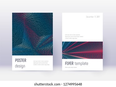 Minimalistic cover design template set. Red abstract lines on white blue background. Eminent cover design. Flawless catalog, poster, book template etc.
