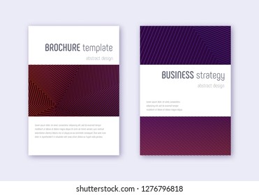 Minimalistic cover design template set. Violet abstract lines on dark background. Excellent cover design. Glamorous catalog, poster, book template etc.
