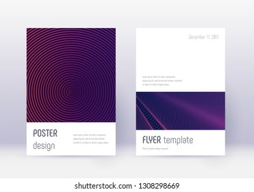 Minimalistic cover design template set. Violet abstract lines on dark background. Eminent cover design. Unequaled catalog, poster, book template etc.