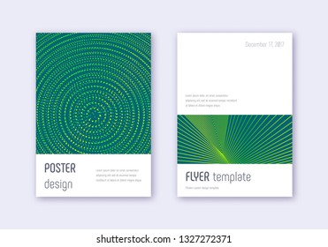 Minimalistic cover design template set. Green abstract lines on dark background. Ecstatic cover design. Impressive catalog, poster, book template etc.