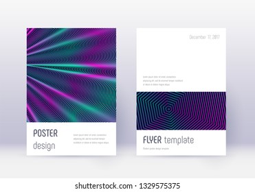 Minimalistic cover design template set. Neon abstract lines on dark blue background. Elegant cover design. Charming catalog, poster, book template etc.