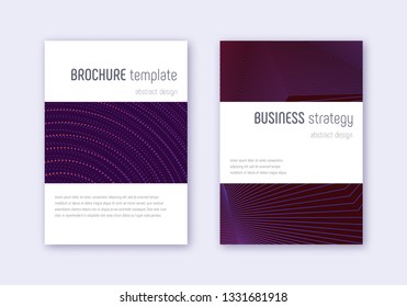 Minimalistic cover design template set. Violet abstract lines on dark background. Excellent cover design. Exotic catalog, poster, book template etc.