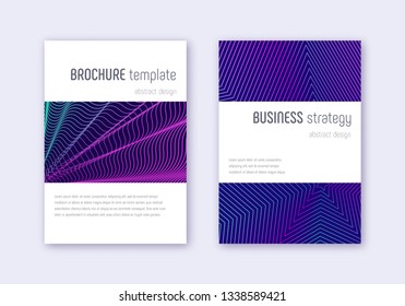 Minimalistic cover design template set. Neon abstract lines on dark blue background. Enchanting cover design. Neat catalog, poster, book template etc.