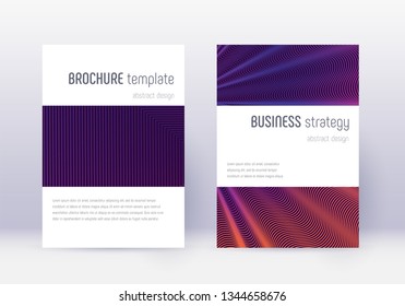 Minimalistic cover design template set. Violet abstract lines on dark background. Excellent cover design. Memorable catalog, poster, book template etc.
