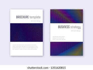 Minimalistic cover design template set. Rainbow abstract lines on dark blue background. Energetic cover design. Fancy catalog, poster, book template etc.