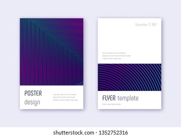 Minimalistic cover design template set. Neon abstract lines on dark blue background. Elegant cover design. Attractive catalog, poster, book template etc.