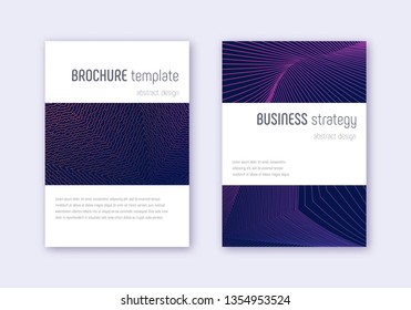 Minimalistic cover design template set. Violet abstract lines on dark background. Excellent cover design. Interesting catalog, poster, book template etc.