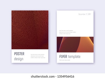 Minimalistic cover design template set. Orange abstract lines on wine red background. Elegant cover design. Exquisite catalog, poster, book template etc.