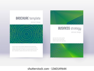 Minimalistic cover design template set. Green abstract lines on dark background. Enchanting cover design. Dramatic catalog, poster, book template etc.