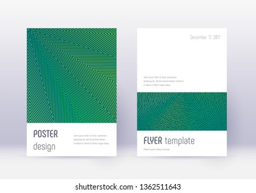 Minimalistic cover design template set. Green abstract lines on dark background. Ecstatic cover design. Pleasing catalog, poster, book template etc.