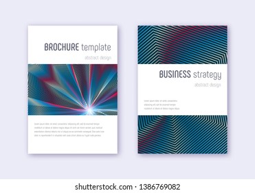 Minimalistic cover design template set. Red white blue abstract lines on dark background. Excellent cover design. Creative catalog, poster, book template etc.