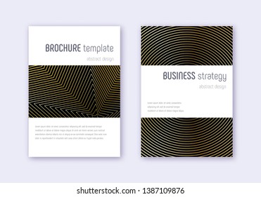 Minimalistic cover design template set. Gold abstract lines on black background. Emotional cover design. Classy catalog, poster, book template etc.