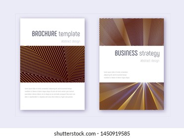 Minimalistic cover design template set. Gold abstract lines on maroon background. Emotional cover design. Lovely catalog, poster, book template etc.