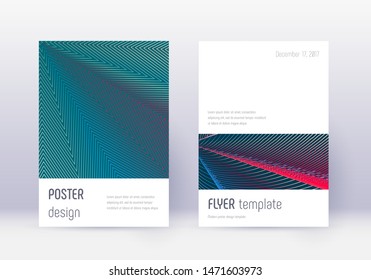 Minimalistic cover design template set. Red abstract lines on white blue background. Eminent cover design. Lovely catalog, poster, book template etc.