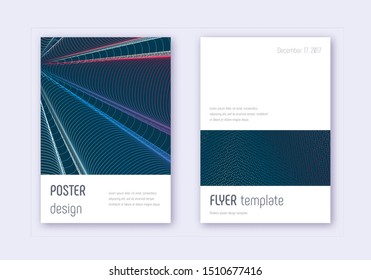 Minimalistic cover design template set. Red white blue abstract lines on dark background. Eminent cover design. Neat catalog, poster, book template etc.