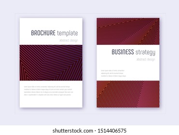 Minimalistic cover design template set. Violet abstract lines on dark background. Excellent cover design. Imaginative catalog, poster, book template etc.