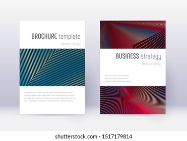 Minimalistic cover design template set. Red abstract lines on white blue background. Energetic cover design. Unusual catalog, poster, book template etc.