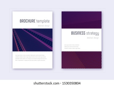 Minimalistic cover design template set. Violet abstract lines on dark background. Excellent cover design. Fascinating catalog, poster, book template etc.