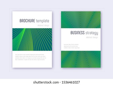 Minimalistic cover design template set. Green abstract lines on dark background. Enchanting cover design. Beautiful catalog, poster, book template etc.
