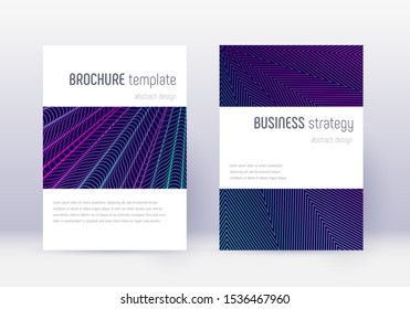 Minimalistic cover design template set. Neon abstract lines on dark blue background. Enchanting cover design. Extraordinary catalog, poster, book template etc.