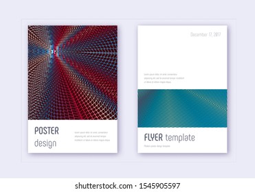 Minimalistic cover design template set. Red white blue abstract lines on dark background. Eminent cover design. Precious catalog, poster, book template etc.