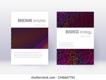 Minimalistic cover design template set. Rainbow abstract lines on wine red background. Energetic cover design. Positive catalog, poster, book template etc.