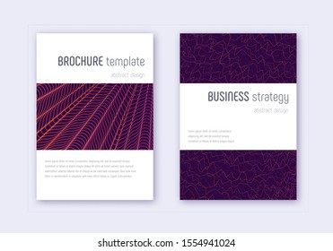 Minimalistic cover design template set. Violet abstract lines on dark background. Excellent cover design. Fetching catalog, poster, book template etc.