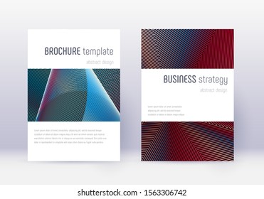 Minimalistic cover design template set. Red abstract lines on white blue background. Energetic cover design. Valuable catalog, poster, book template etc.
