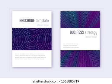 Minimalistic cover design template set. Neon abstract lines on dark blue background. Enchanting cover design. Noteworthy catalog, poster, book template etc.